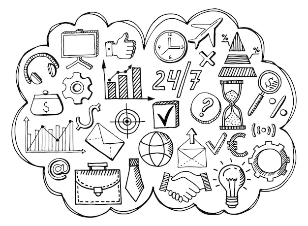 Vector business work doodle cloud creative industry icons