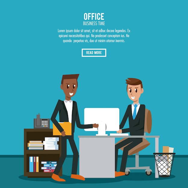 Business workers in office banner information