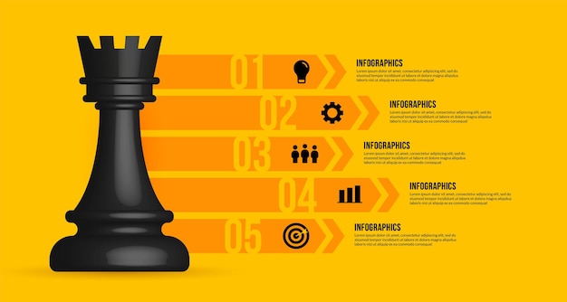 Шаблон инфографики бизнес-процесса реалистичные шахматы бизнес-стратегии и концепции планирования