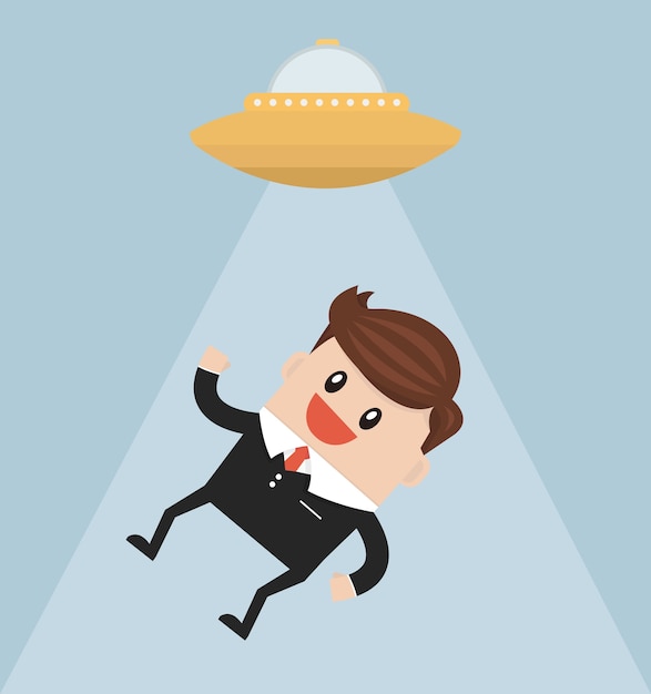 Businessman abducted by UFO flat design