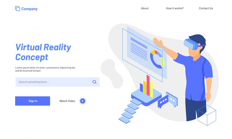 Vector businessman analysis data through vr glasses.
