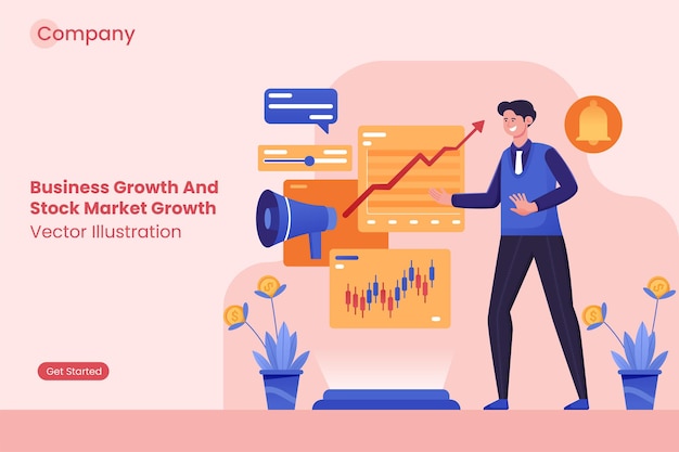 Businessman analyzes business growth and stock market growth