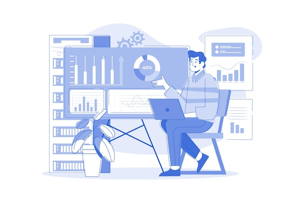 Vector businessman analyzing data illustration concept a flat illustration isolated on white background