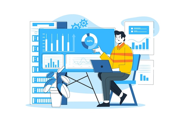 Vector businessman analyzing data illustration concept on white background