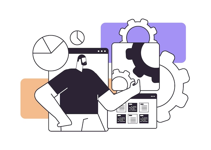 Vector businessman analyzing financial data statistics business man finding new ideas creative working process concept