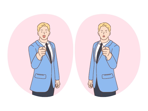 Vector businessman angry and smiling while pointing