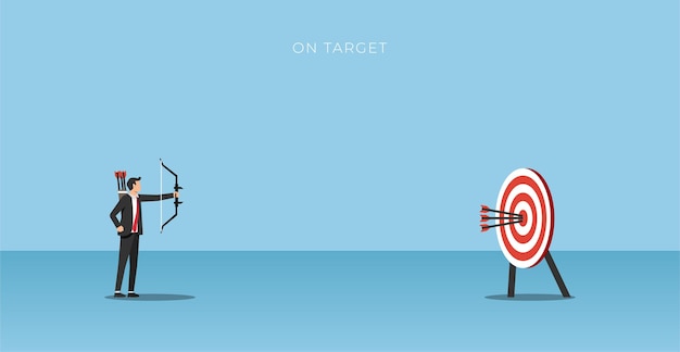 Businessman archer hitting on target. Business concept illustration