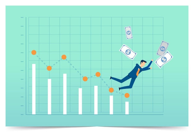 L'uomo d'affari è colpito da una tendenza al ribasso del grafico finanziario