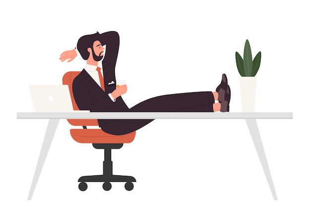businessman in armchair and legs on desk