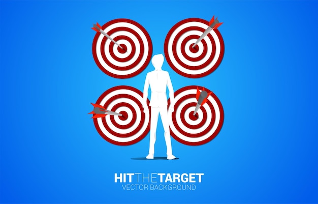 Businessman and arrow archery hit on the center of target Business Concept of marketing target and customerCompany vision mission and goal