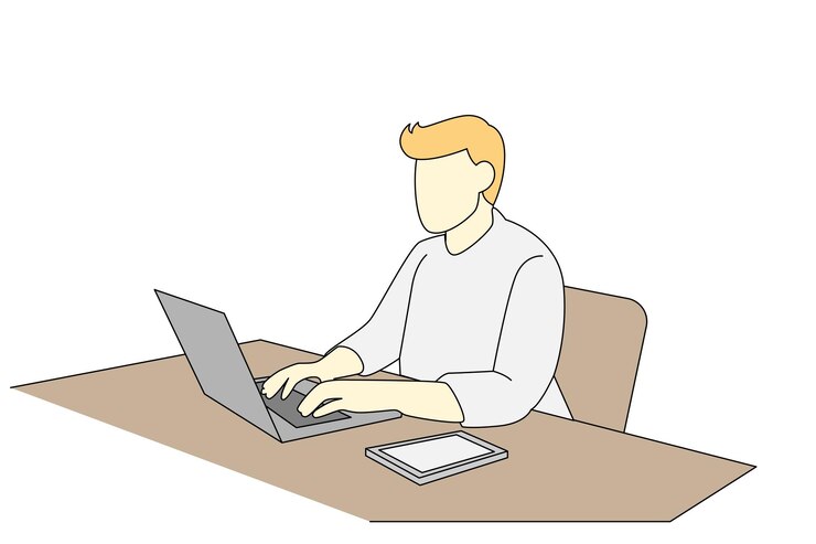 Vector businessman art illustration concept of picture for business man and woman use company laptop work