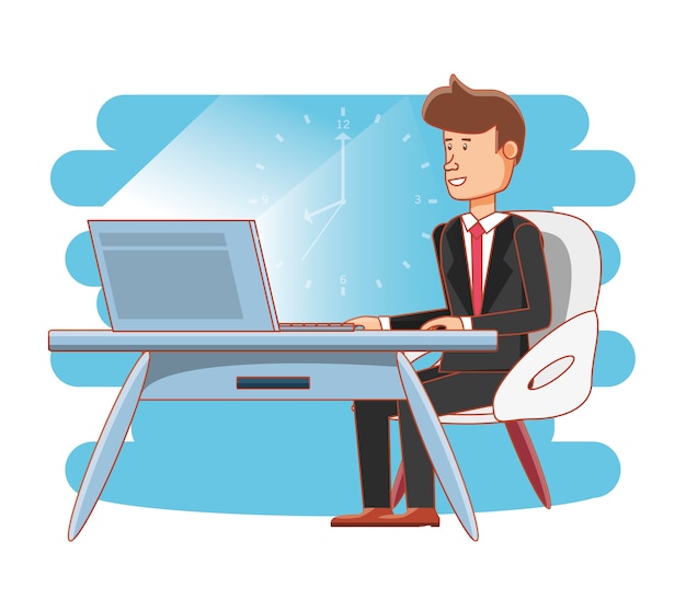 Vector businessman avatar with work time elements