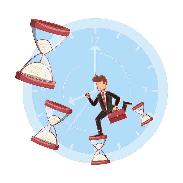 Vector businessman avatar with work time elements