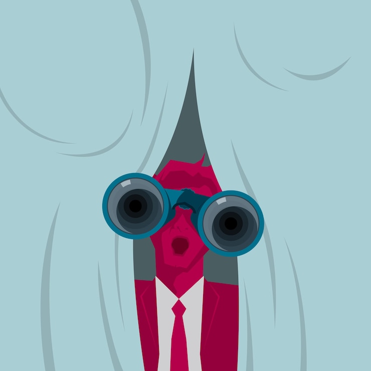 Vector businessman being voyeuristic. the background is blue.