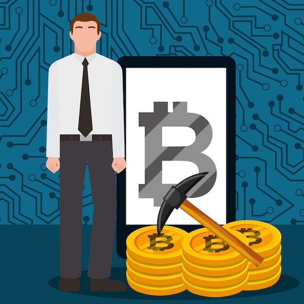 Businessman mining economia di smartphone bitcoin