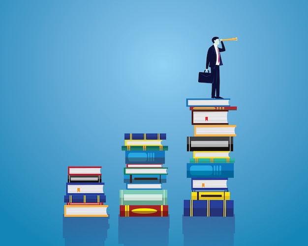 Businessman and books. knowledge business education concept