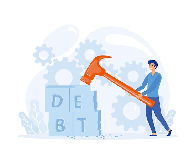 Businessman breaking rock of debt concept Business financial symbol flat vector modern illustration