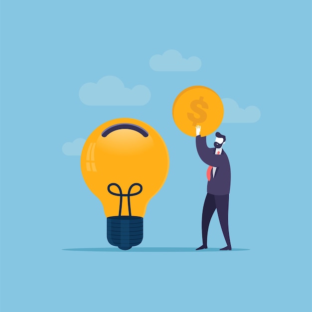 Businessman bring money with light bubble vector illustration concept