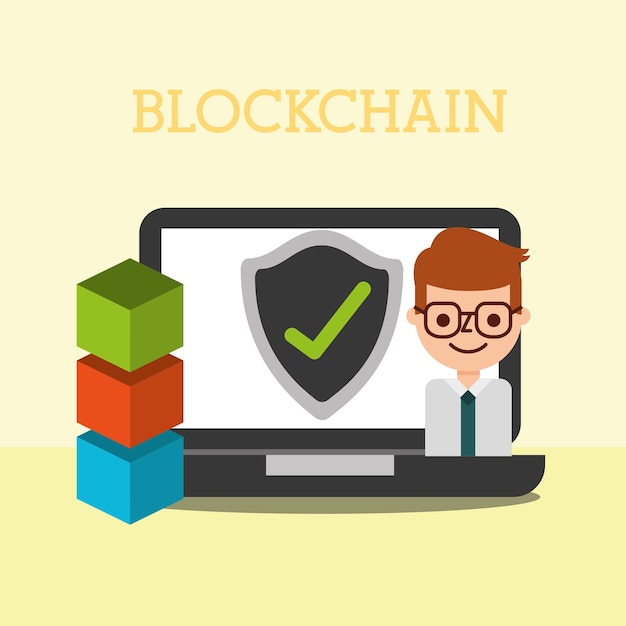 Businessman business laptop blockchain  check mark