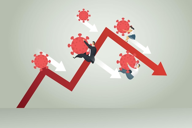 Businessman and businesswoman falling off graph form covid19 coronavirus