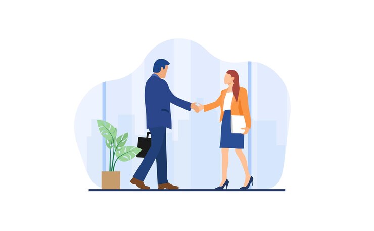 Vector businessman and businesswomen handshaking