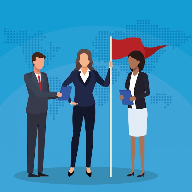 businessman businesswomen with flag and folder