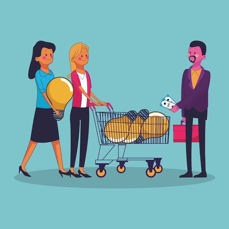Vector businessman buying ideas to womens shopping vector illustration graphic design