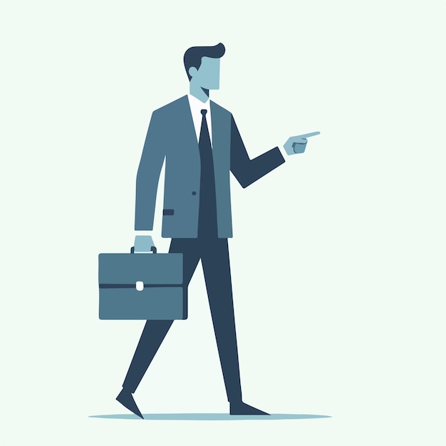 Vector a businessman carrying a bag and pointing full body in a simple and minimalist flat design style