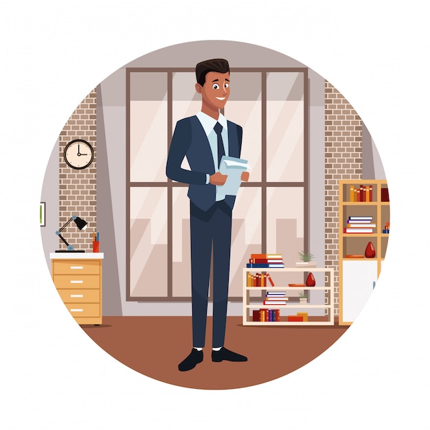 Vector businessman cartoon round icon