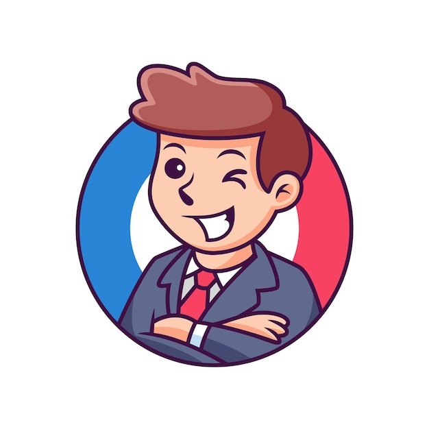 Businessman Cartoon with Cool Expression. Icon Illustration. Person Icon Concept Isolated