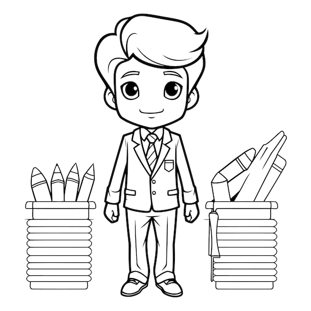 Vector businessman cartoon with pencils coloring book