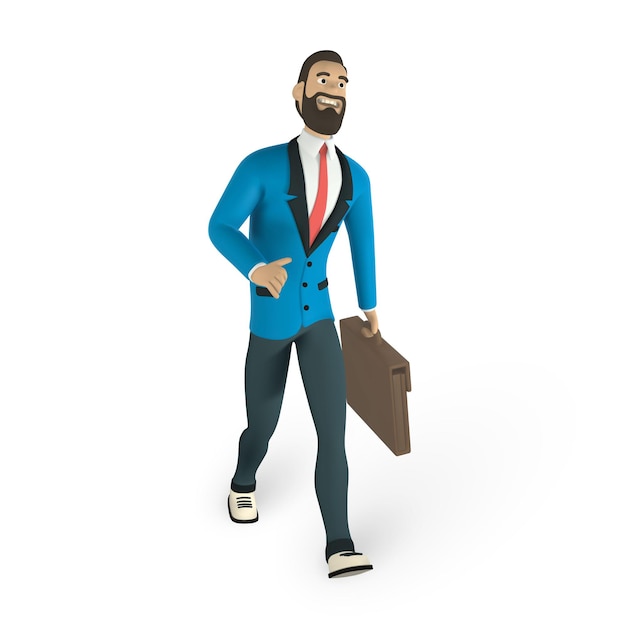 Vector businessman character in 3d cartoon stile. man in white shirt with tie. bearded guy, gesturing. vector illustration.