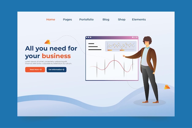 Businessman Character Concept Illustration Working At Company Startup Office Landing Page Template