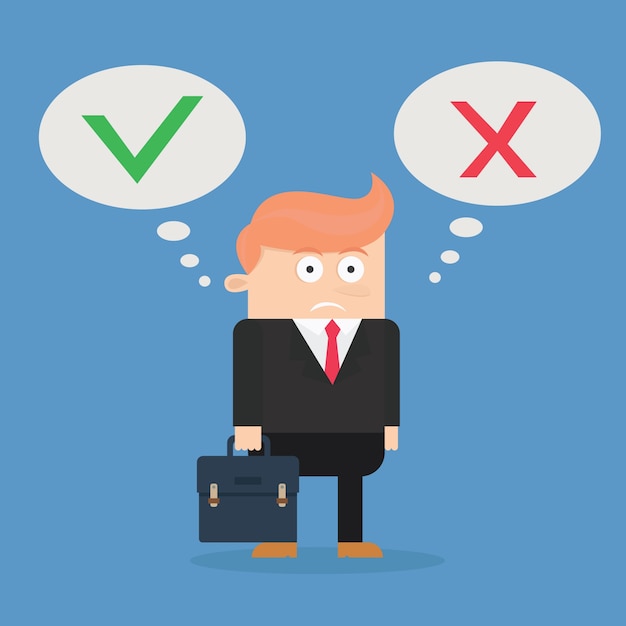 businessman character confused between yes or no vector design