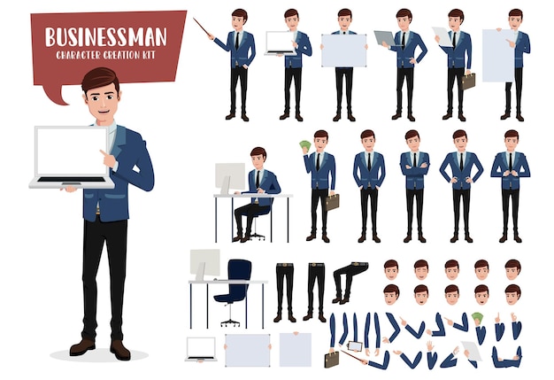 Векторный набор для создания персонажей бизнесмена персонажи бизнесмена для презентации офисных продаж