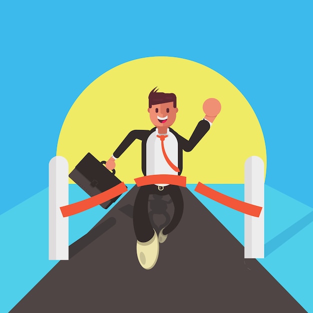 Vector businessman character crossing the finish line