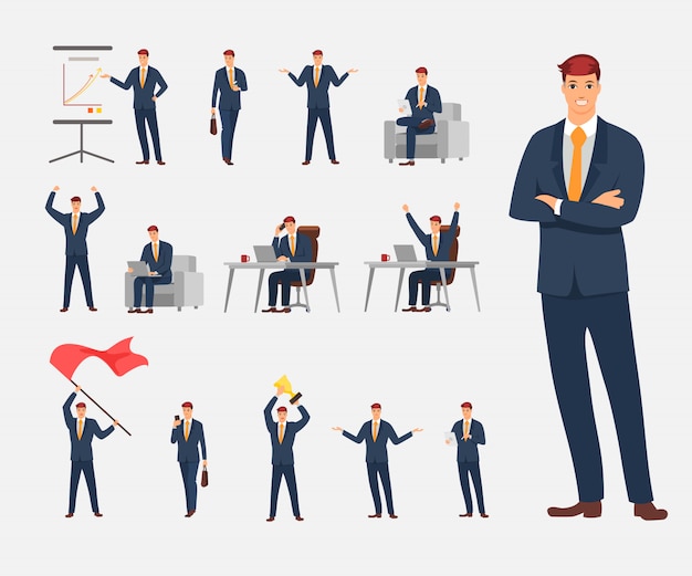 Businessman character design. Action set character of business.