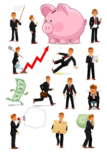 Businessman character in different situations set