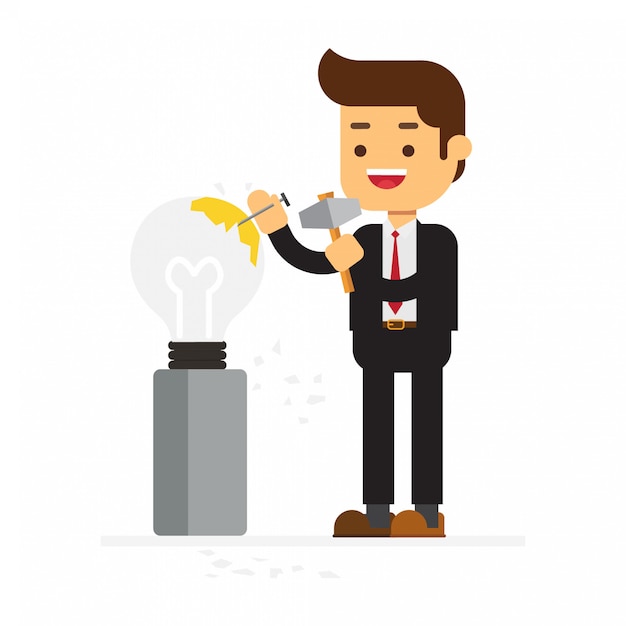 Businessman in character Hammer Bulb