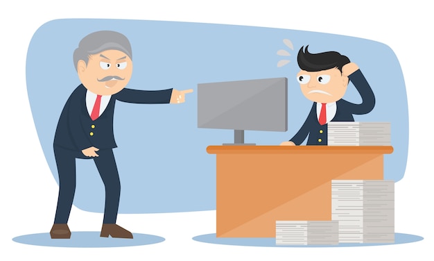 businessman character with angry boss cartoon vector design