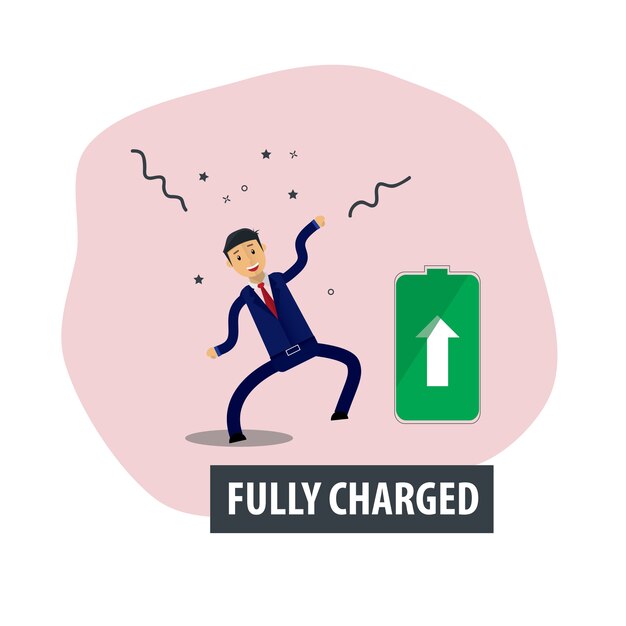 Businessman Character with fully charged energy. Business Illustration