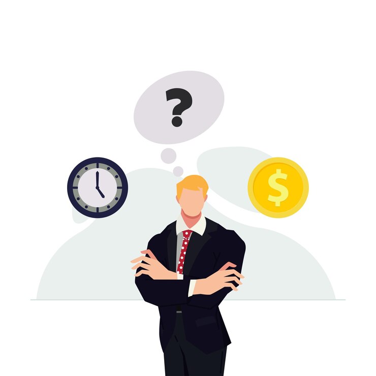 वेक्टर businessman choosing between time or money illustration concept of life and work balance