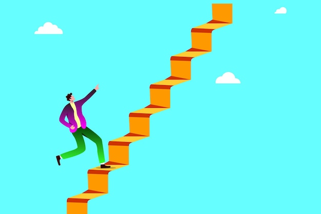 businessman climb up stair way to success Ladder of success stair way to succeed and reach