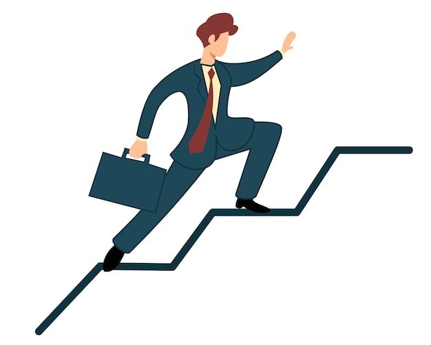 businessman climbing chart ladder carefully business concept