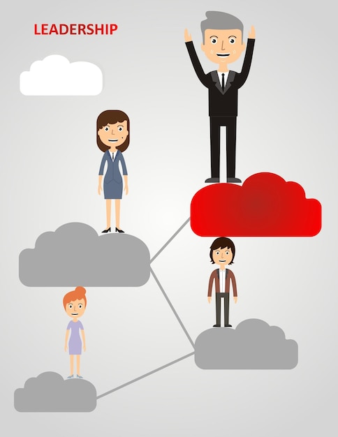 Vector businessman climbing clouds