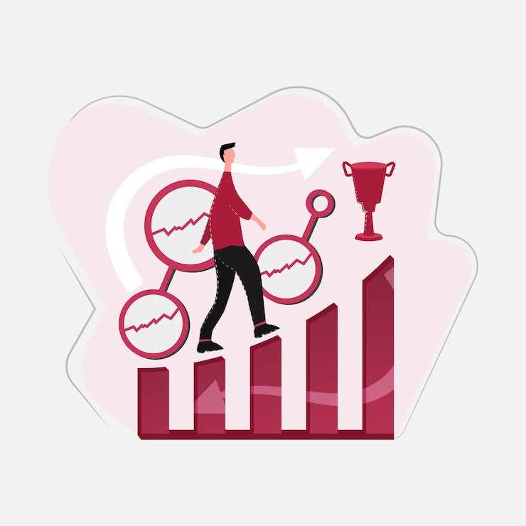 Vector businessman climbing stairs illustration