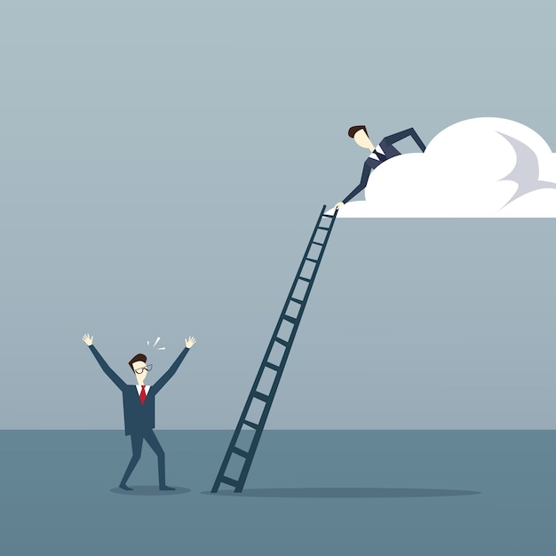 Businessman on cloud hold ladder