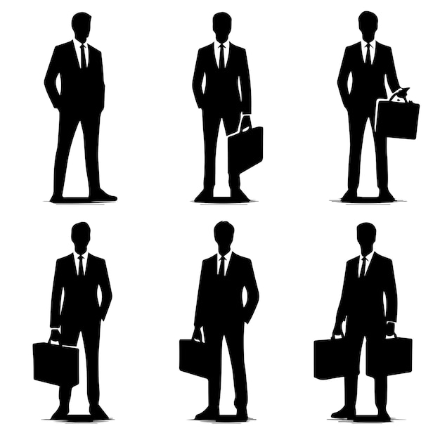 Vector businessman collection with silhouette style and stencil design