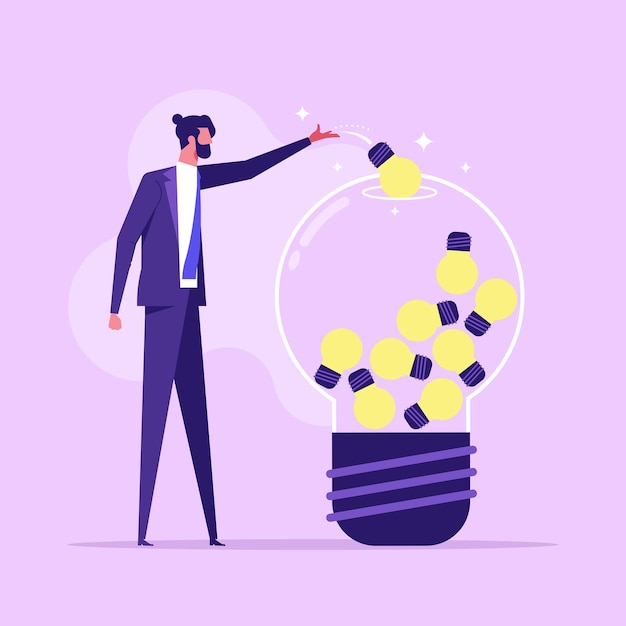 Vector businessman combining ideas and thoughts to create a bigger and better idea