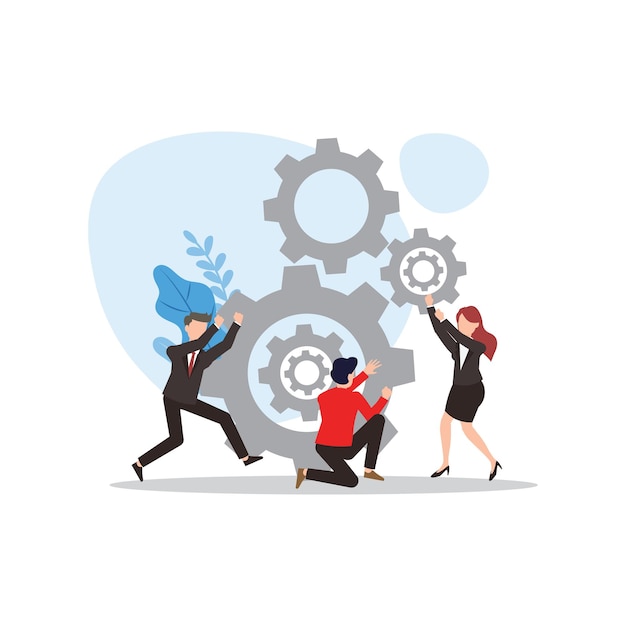 Vector businessman concept teamwork for mission team work flat design illustration cartoon